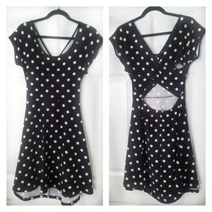 Navy Polka Dot Open Back Dress